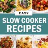 A collage of photos with slow cooker recipes.