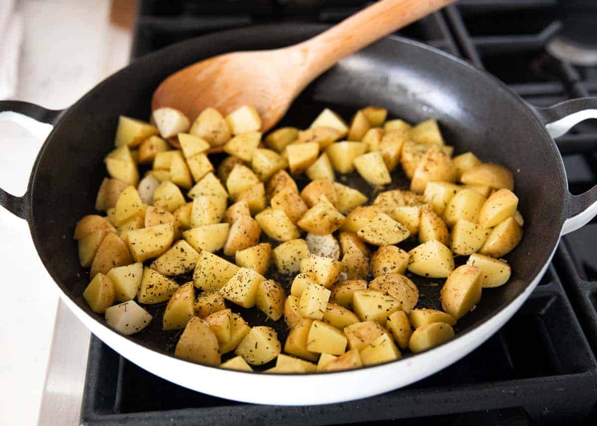 Making cast iron skillet potatoes.