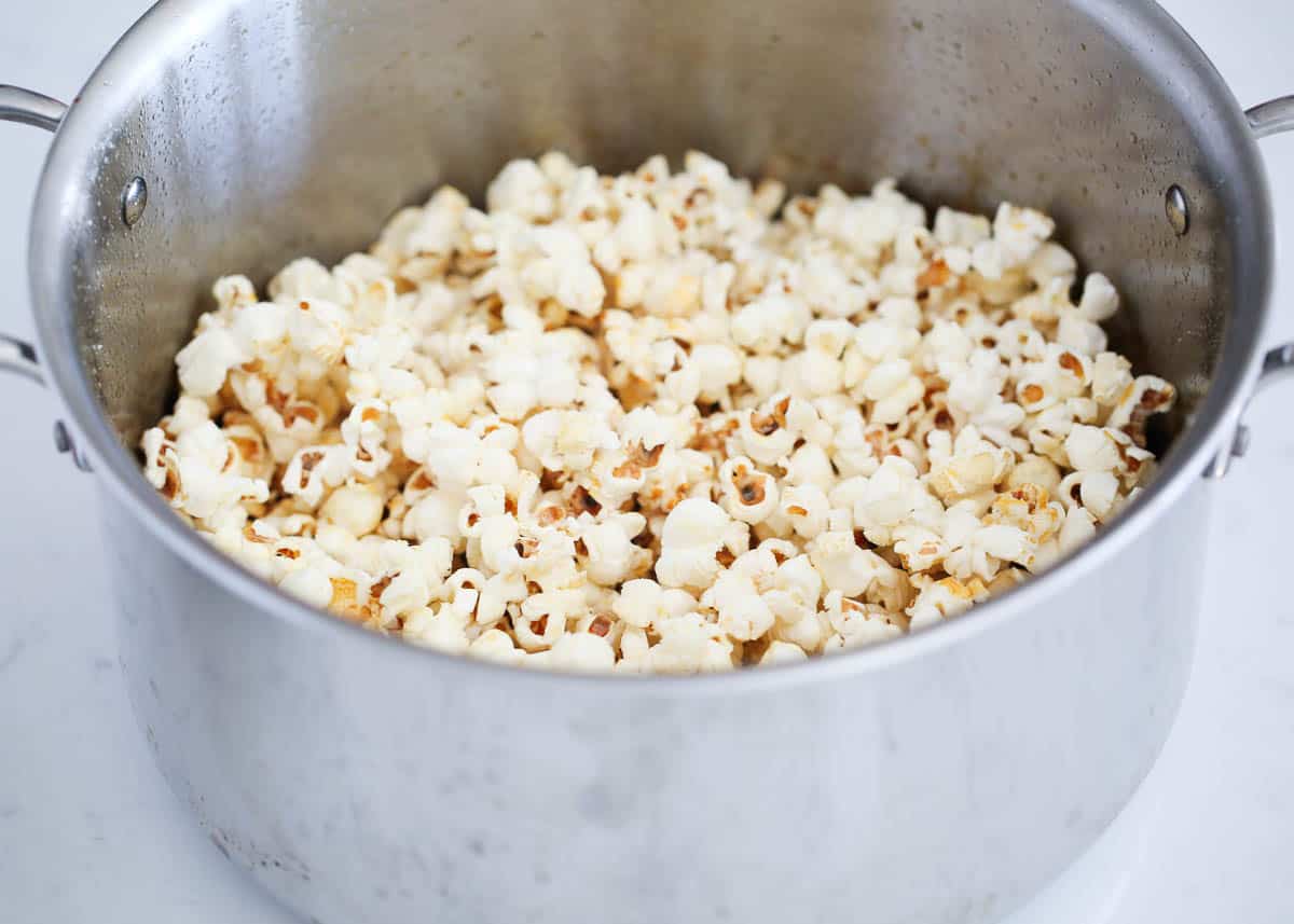 Kettle corn in a large pot. 