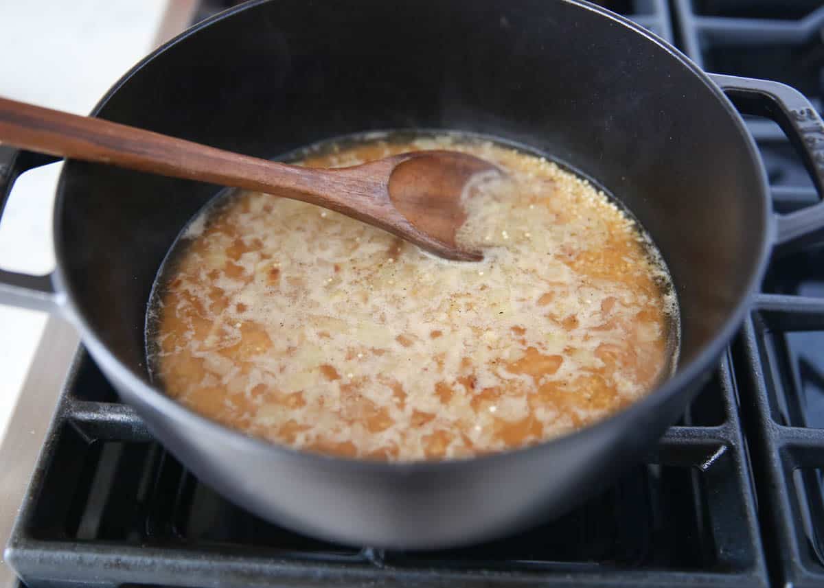 simmering broth in pot