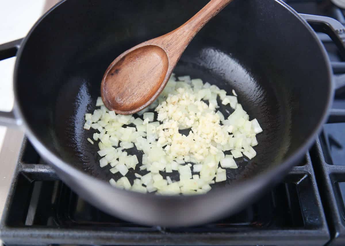 sautéing onions in skillet