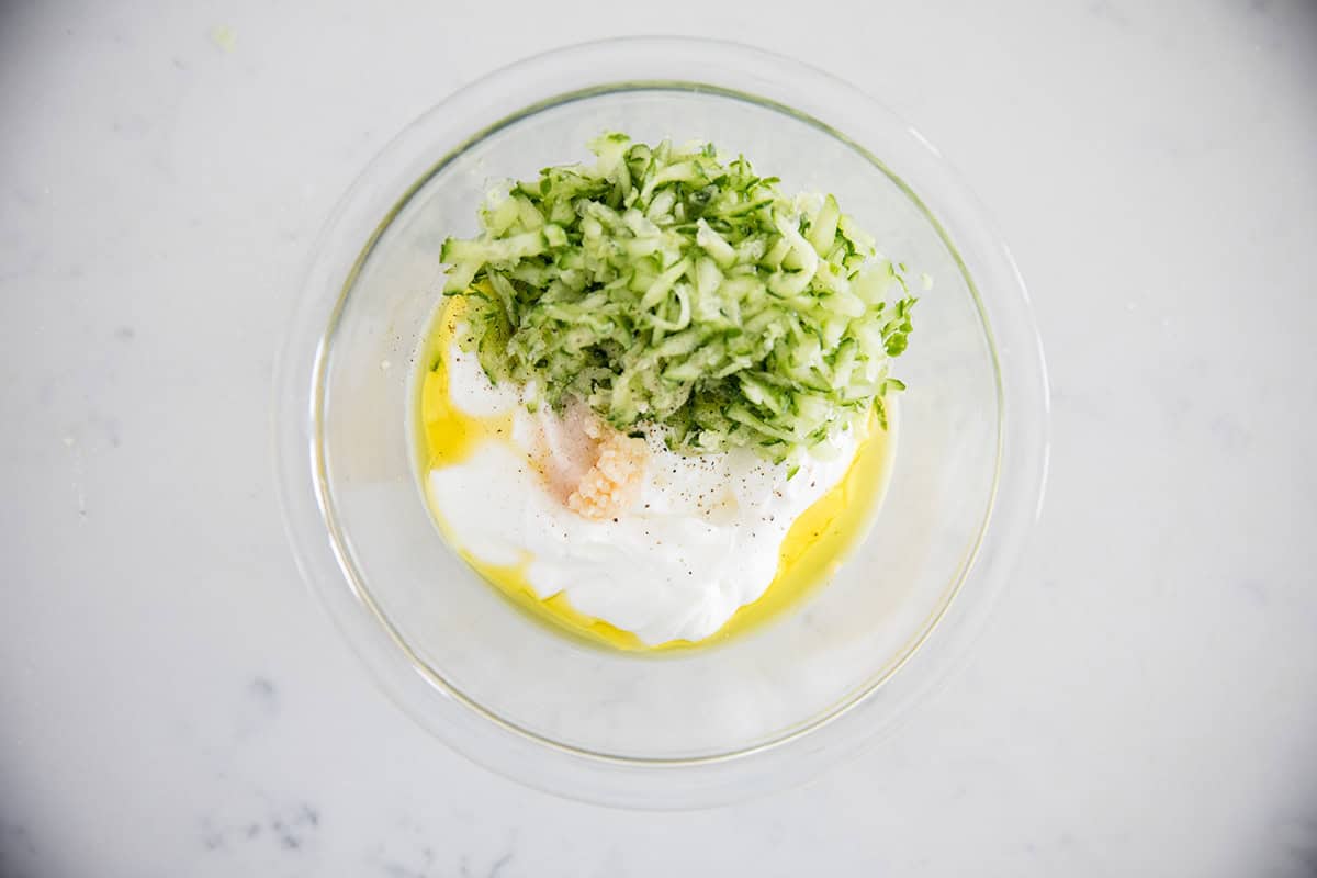 Tzatziki ingredients in a bowl. 