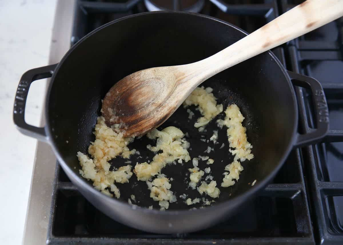 Sauteing onion and garlic.