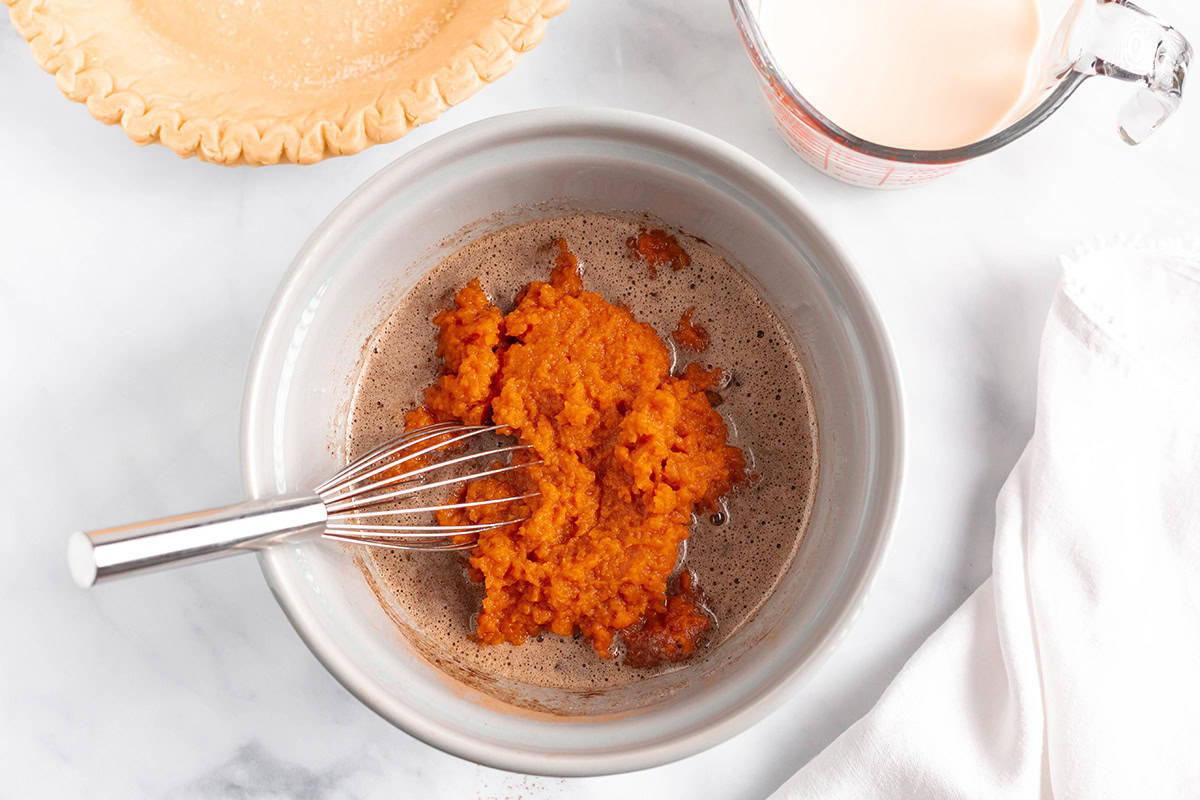 Making pumpkin pie filling.