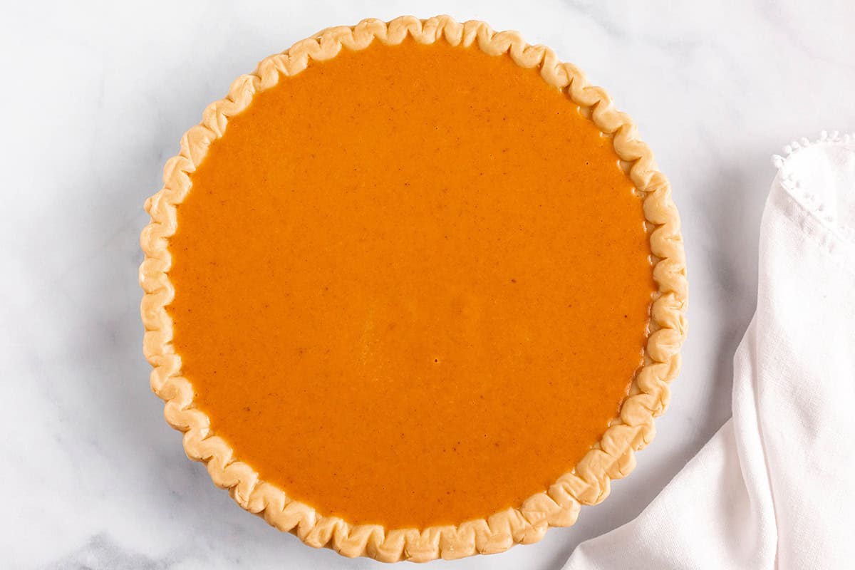 Unbaked easy pumpkin pie.