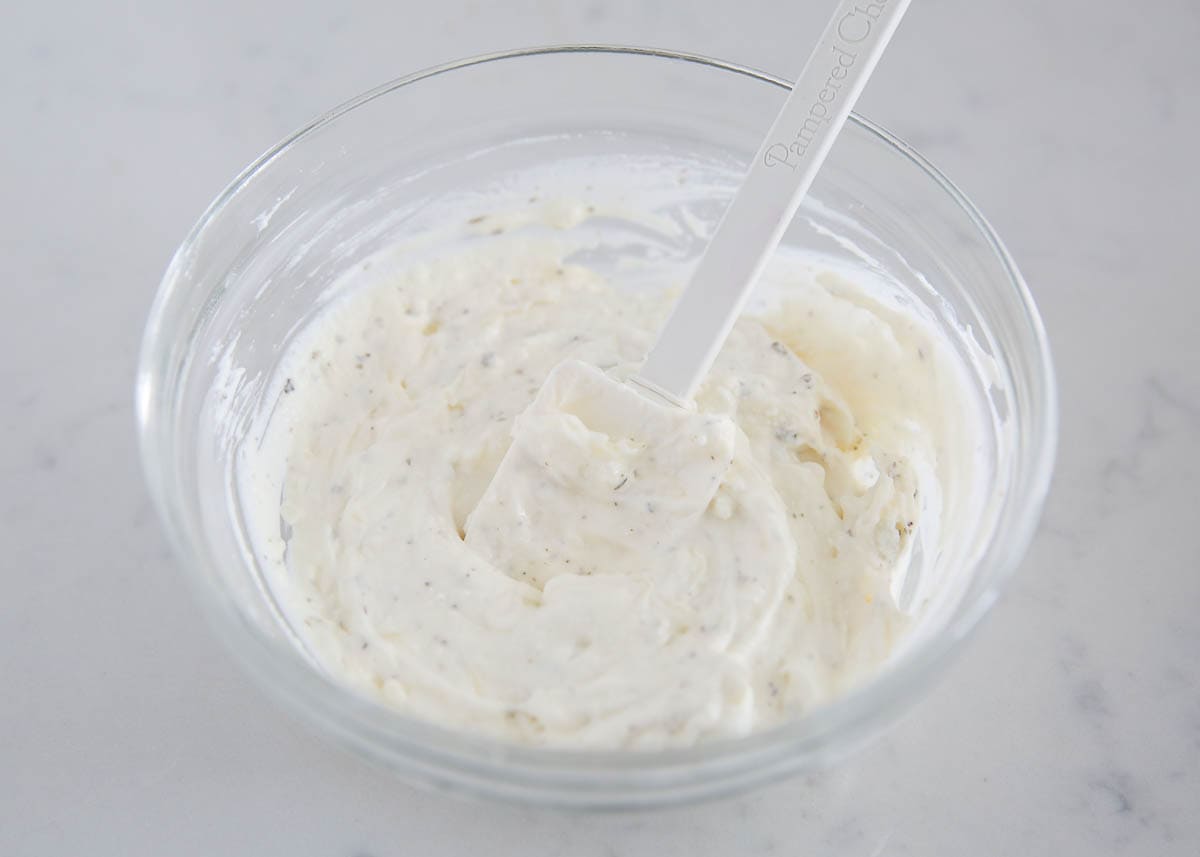 Ricotta cheese mixture in a bowl.