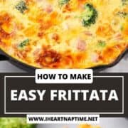 Easy frittata recipe in skillet and plated.