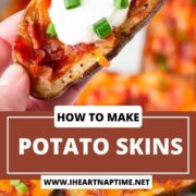 Potato skins recipe being held in a hand.