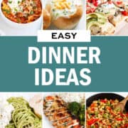 A collage of photos of easy dinner ideas.