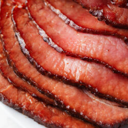 Sliced honey baked ham.