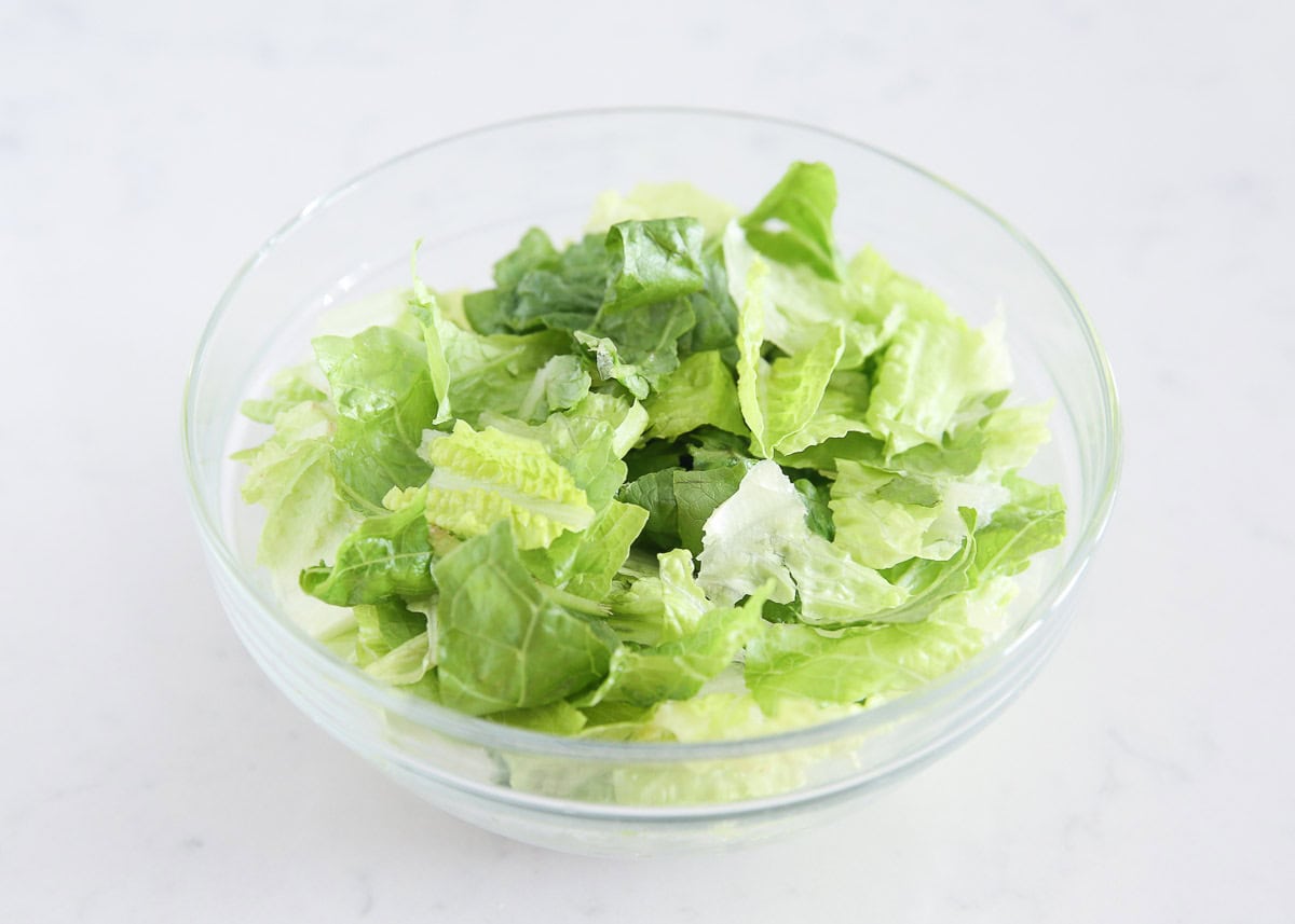 Romaine lettuce in a salad bowl.