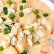 A bowl of creamy buffalo chicken soup.