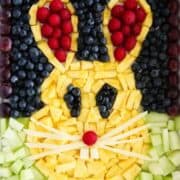 Easter fruit tray shaped like a bunny.