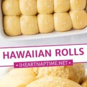 Hawaiian rolls in a pan and then stacked.