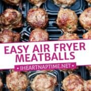 Air fryer meatballs in air fryer bakset.