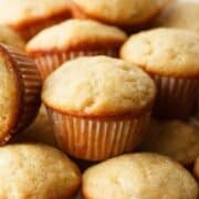 Mini banana muffins stacked on each other.