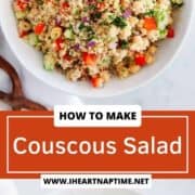 Couscous salad in a white bowl.