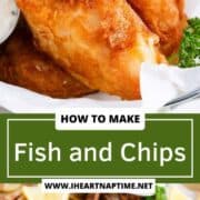 Fish and chips recipe on parchment paper.