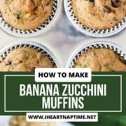 Banana zucchini muffins in a tin and then plated.