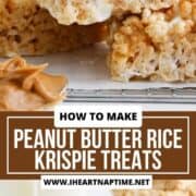 Peanut butter rice krispie treats cut into squares.