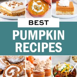 A photo collage of 6 pumpkin recipes.