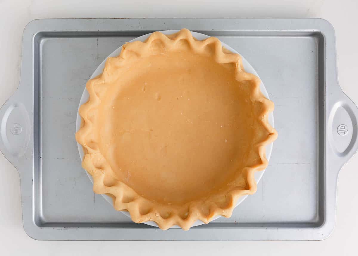 Pie crust on baking sheet.