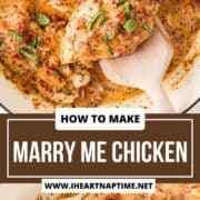 Marry me chicken in a pot with garnish.