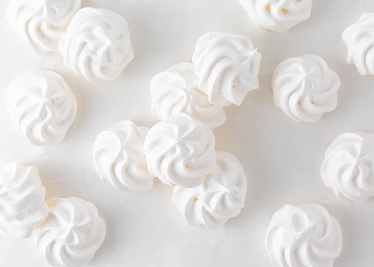 Meringue cookies on the counter.