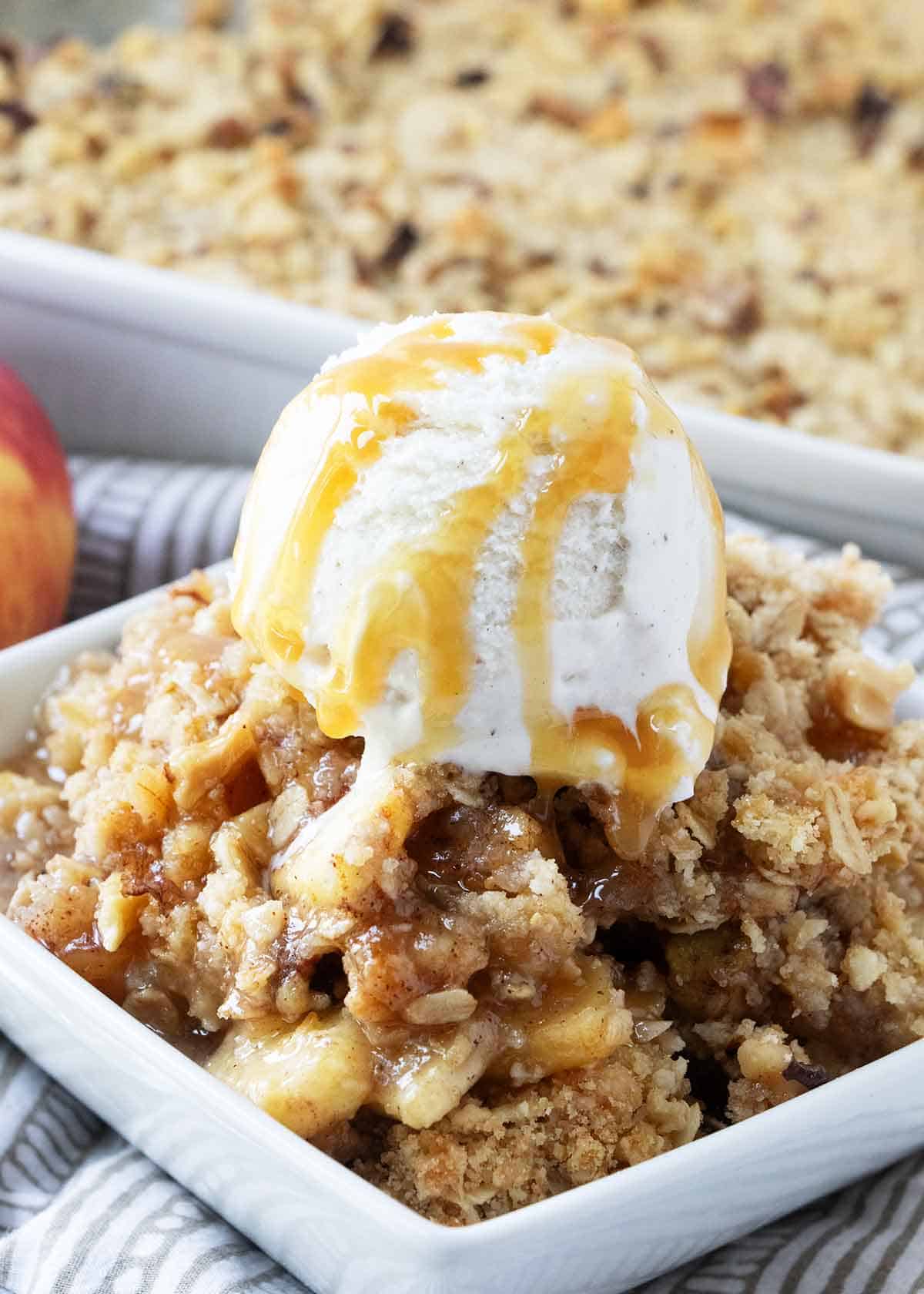 Apple crisp and ice cream.