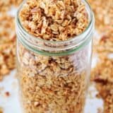 A jar of healthy homemade granola.