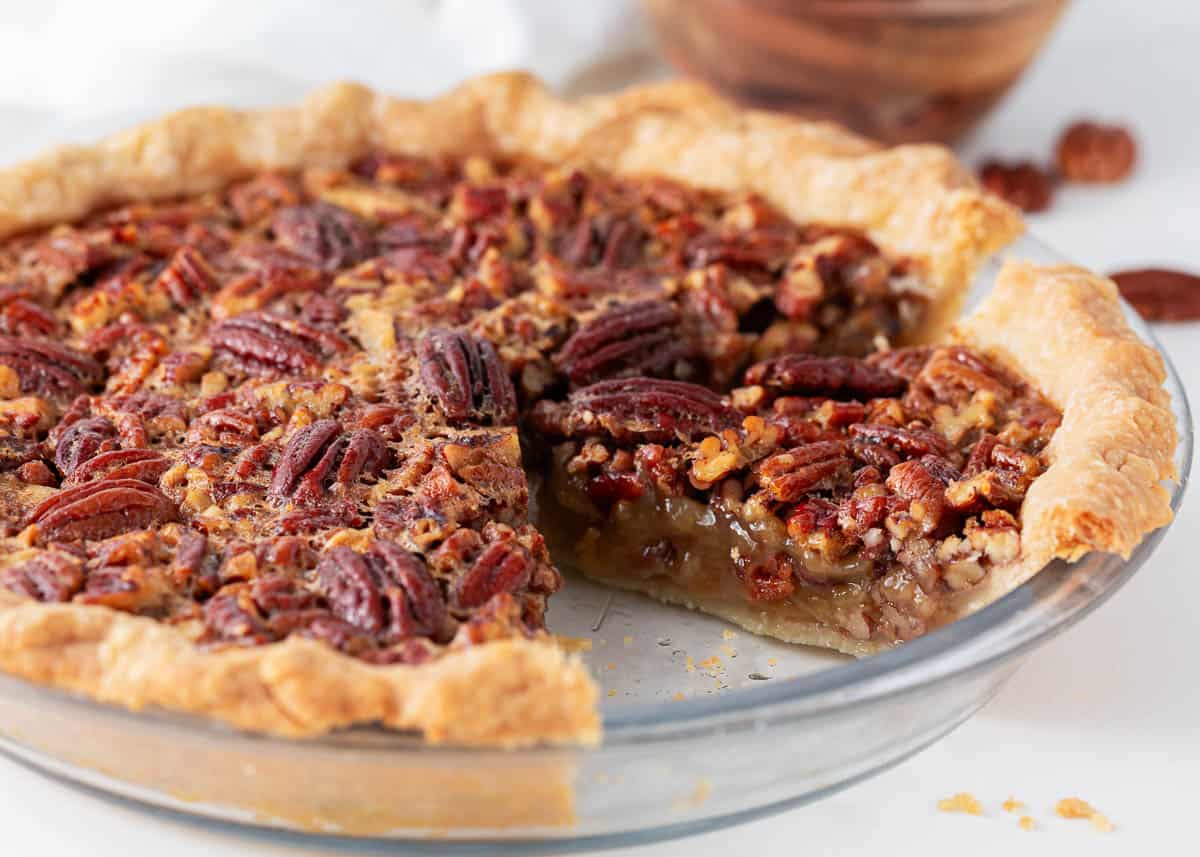 Sliced pecan pie.