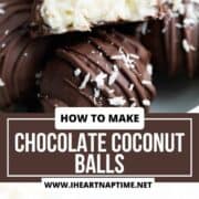 Chocolate coconut balls in a bowl.