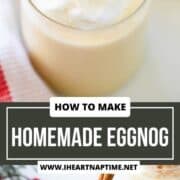 Homemade eggnog in a glass.