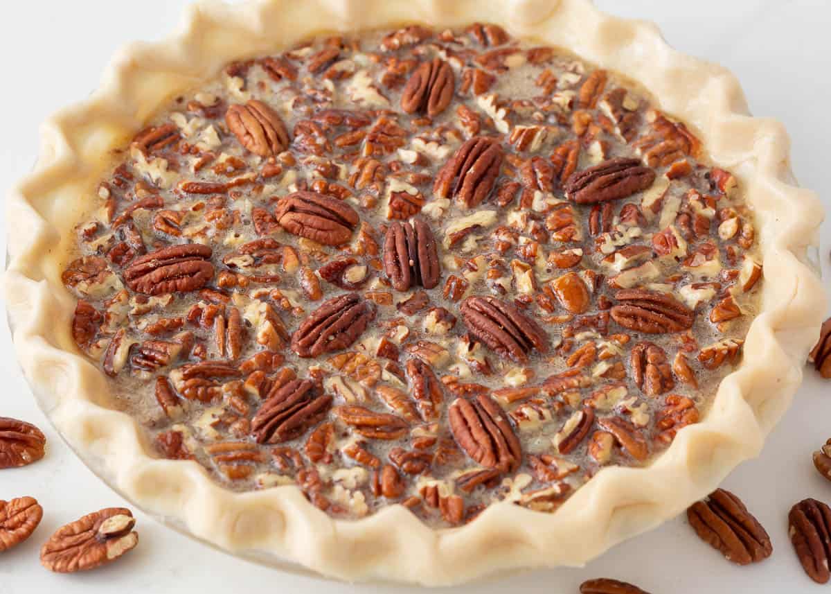 Unbaked pecan pie.