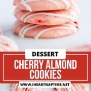 Cherry almond cookies stacked on top of each other.