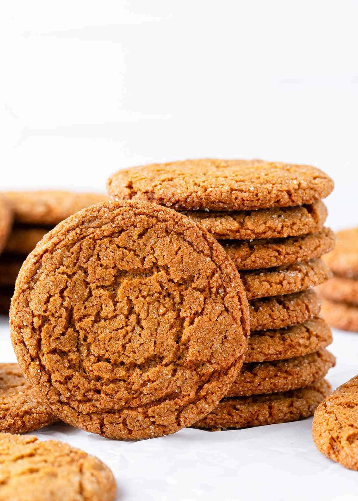 A stack of crispy gingersnap cookies.