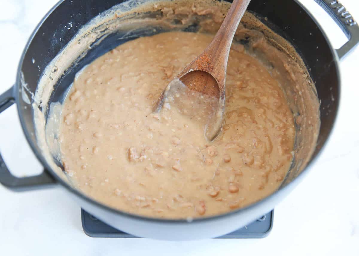 Refried beans in a pot.