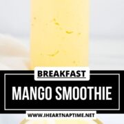 Mango smoothie in glass jar.