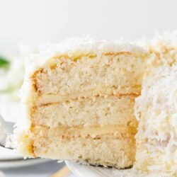 Slice of coconut cake.