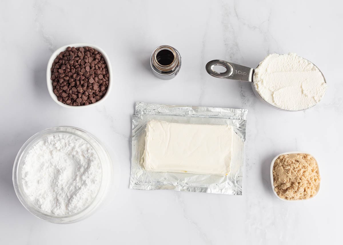 Cannoli dip ingredients on the counter.