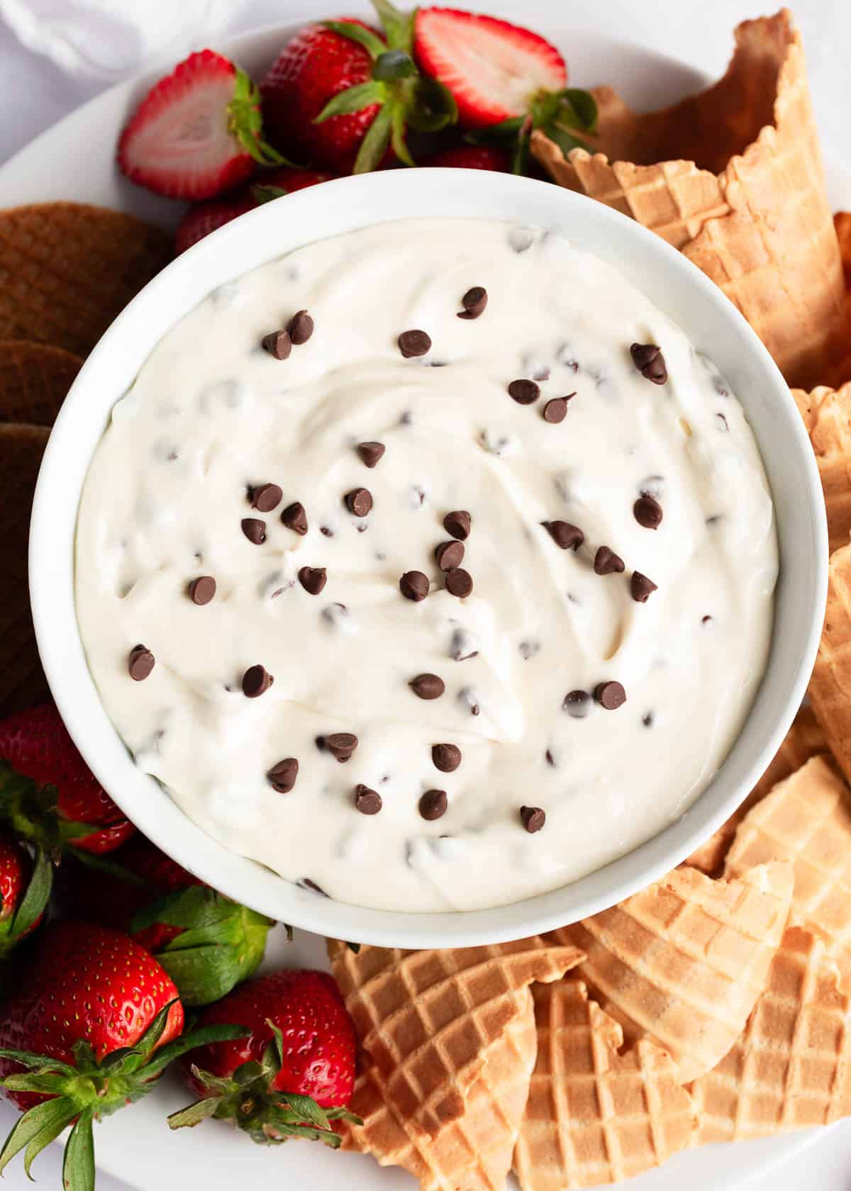 Cannoli dip in a white bowl.