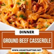 Ground beef casserole in a casserole dish.