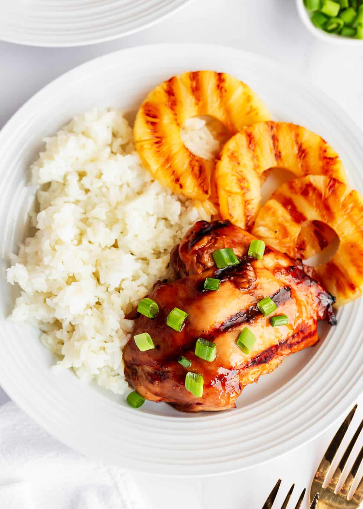 Huli Huli chicken with pineapple and rice.