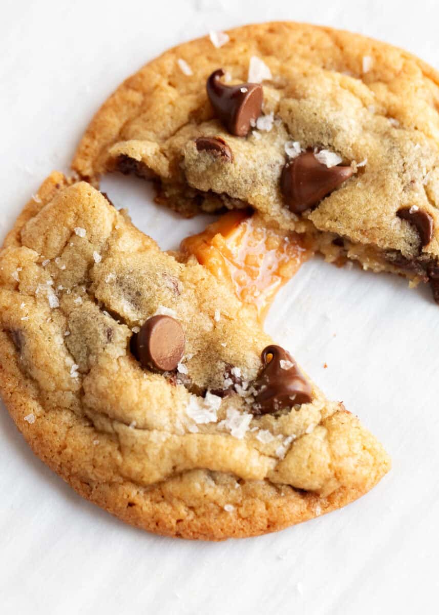 Homemade caramel chocolate chip cookies.