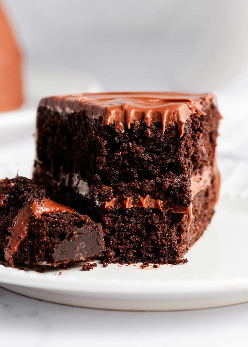 Slice of gluten free chocolate cake.