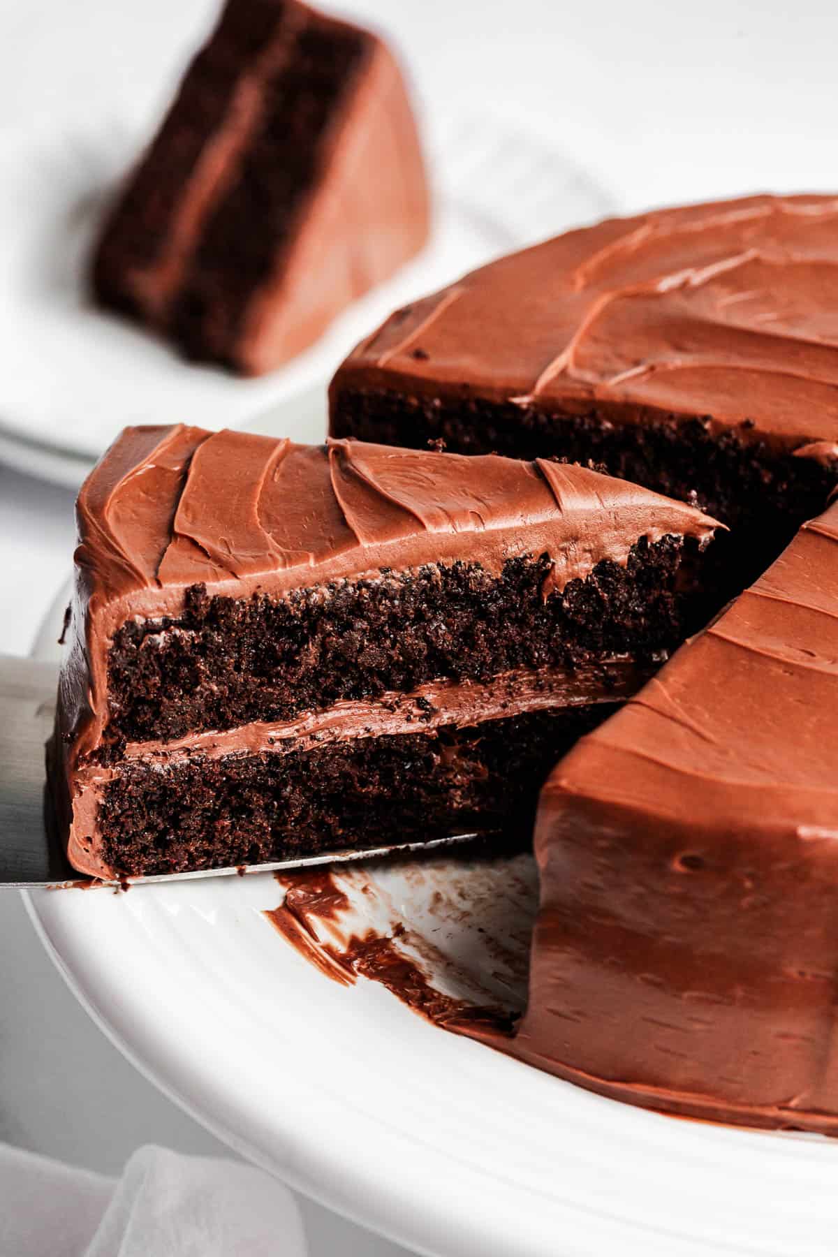 Slice of gluten free chocolate cake.