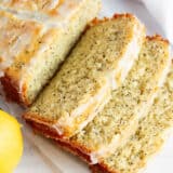 Sliced lemon poppyseed bread.