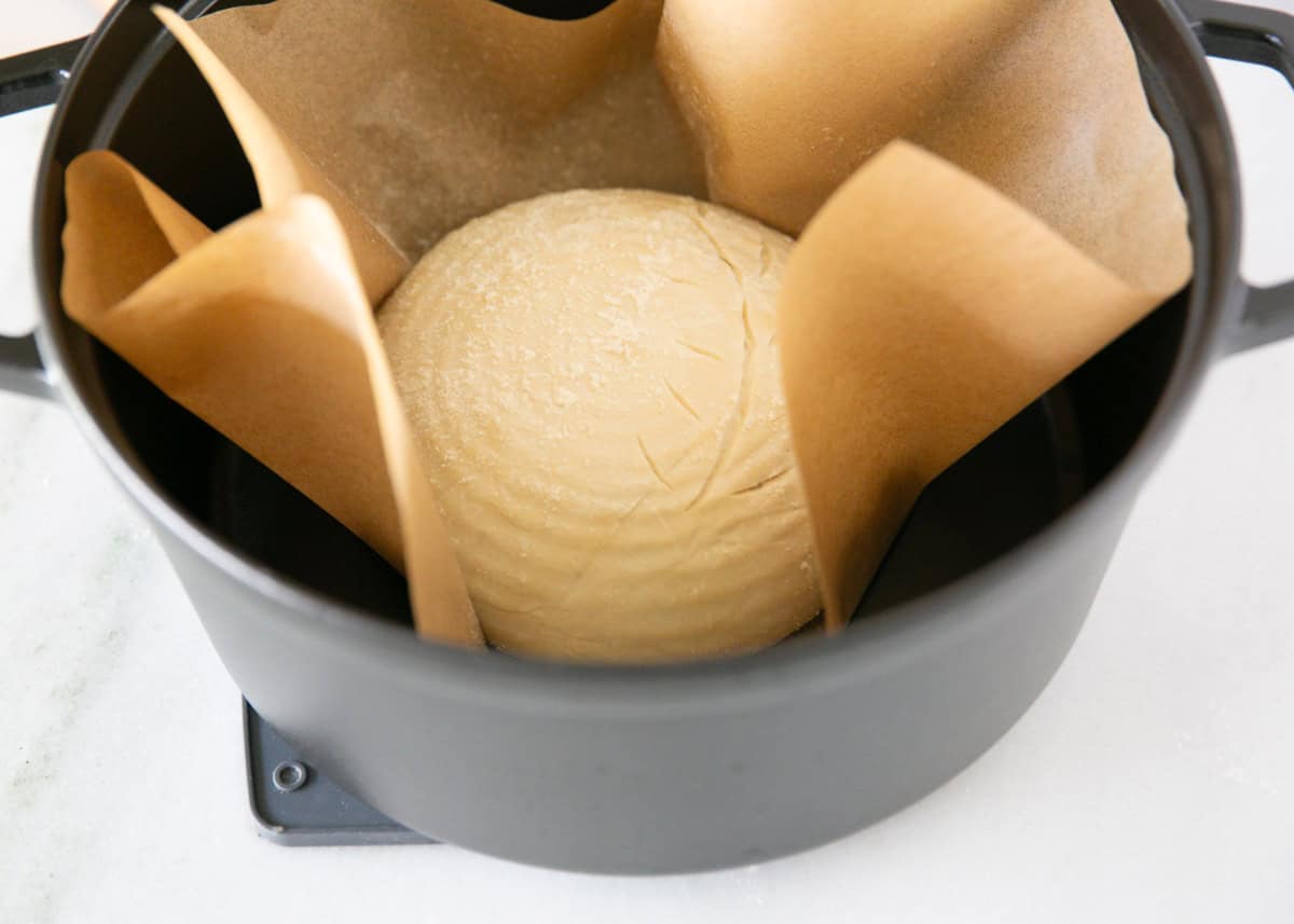 Sourdough loaf in a pan