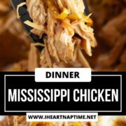 Mississippi chicken being held up by tongs.