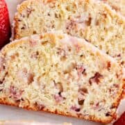 Sliced strawberry bread.